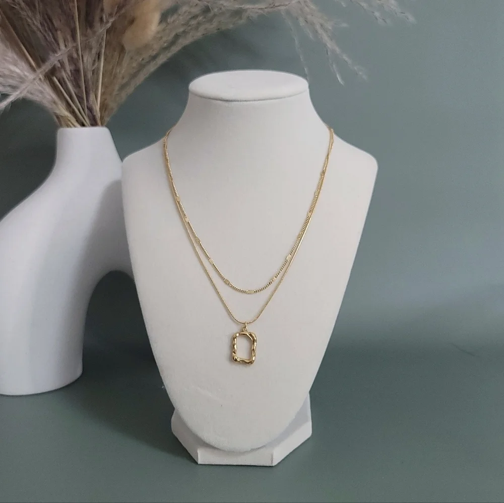 Stainless steel gold tone layered necklace